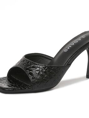 Adams Black Croc-Embossed Open-Toe Slide Heel